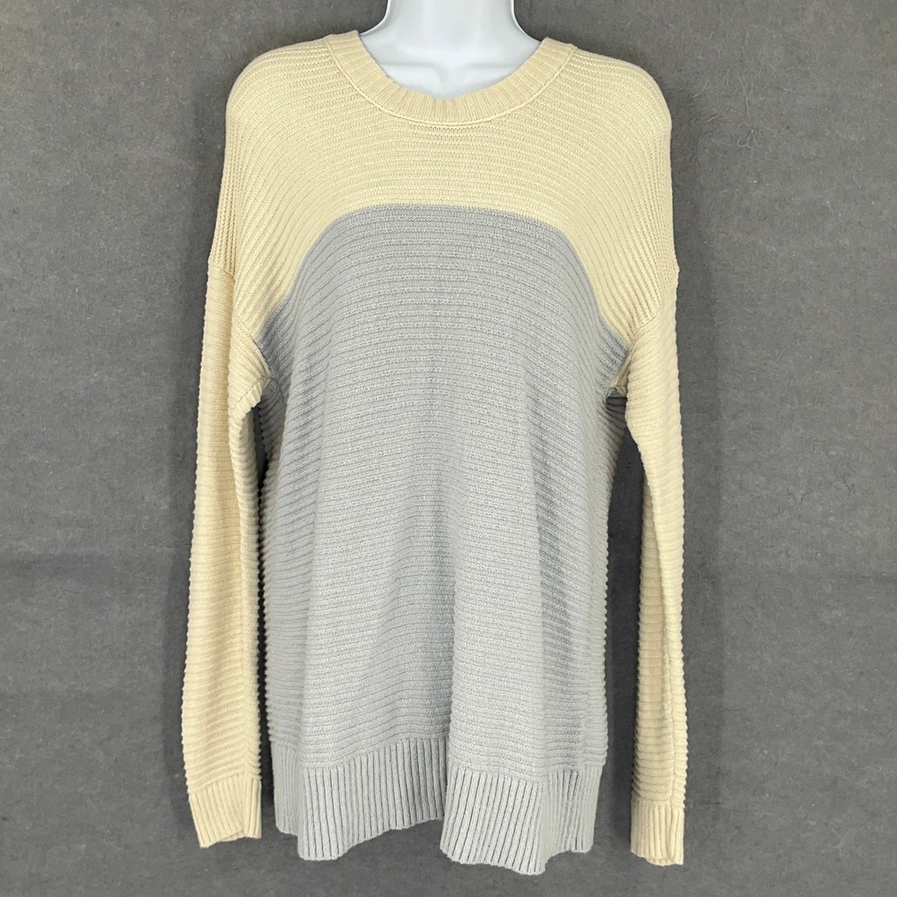 Madewell Colorblock Striped Cotton Knit Sweater Cream Gray Relaxed Fit Sz XS